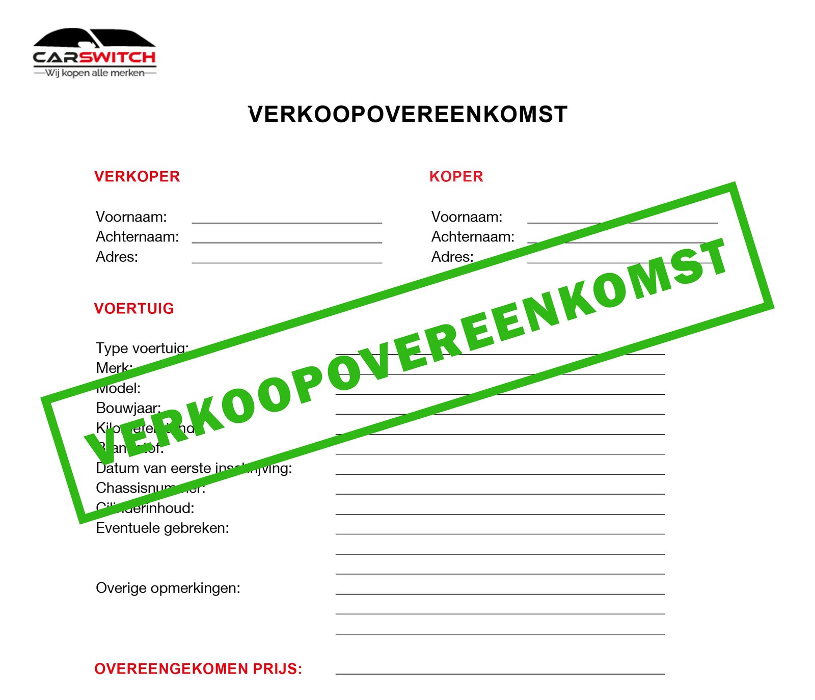 Verkoopovereenkomst Auto